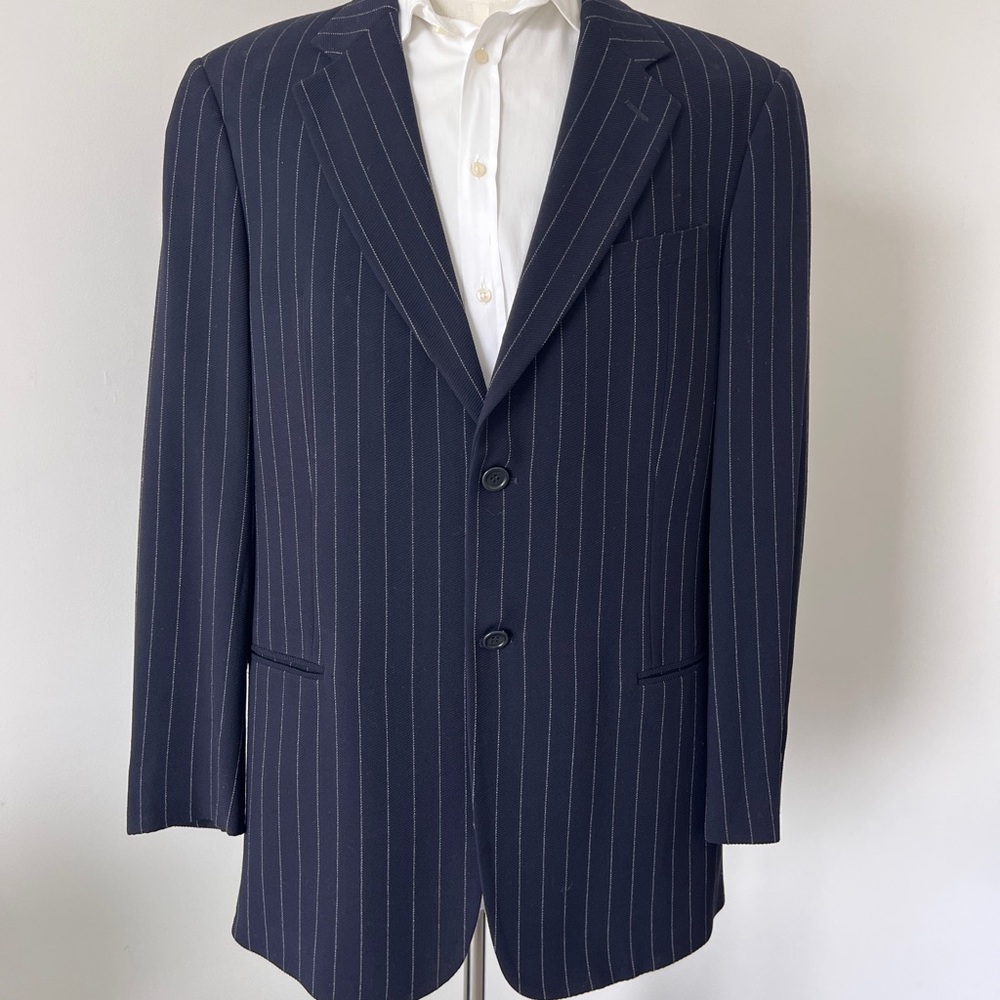 Armani Collezioni dark blue suit with Pinstripe Pattern